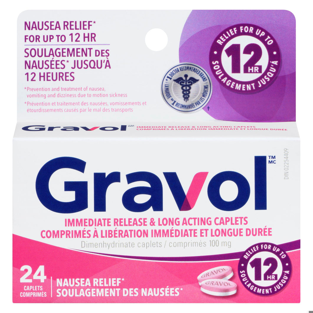 GRAVOL LONG ACTION DBL RELIEF CPLT 100MG 24