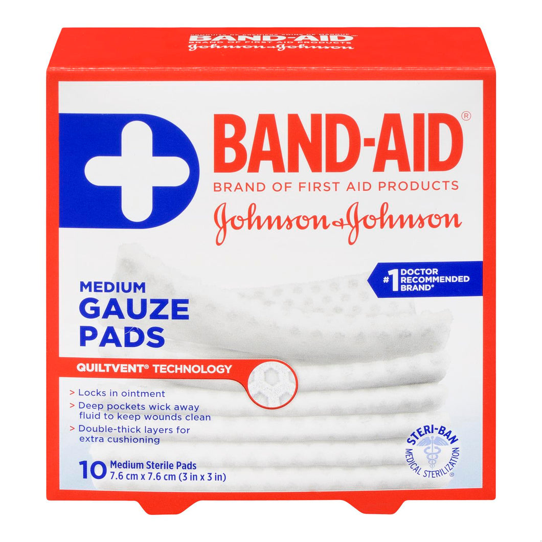 BAND-AID GAUZE PADS MEDIUM 10